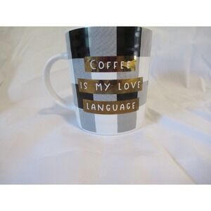 Primo Design Coffee is my Love Language mug ceramic plaid gold oversize large